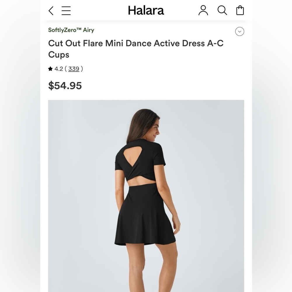 Black Halara Cut Out Flare Mini Dance Active Dress A-C Cups